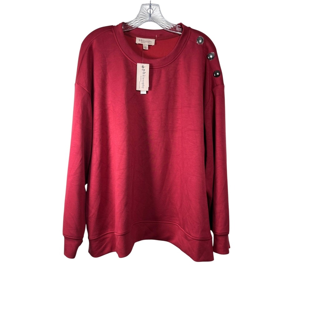 NWT Philosophy Sz 3X Top Sweatshirt Red Burgundy Crewneck Knit Button Detail New